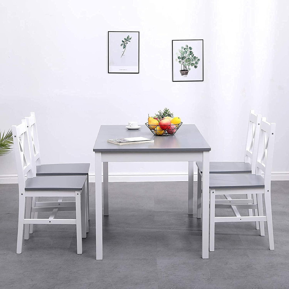 Grauer Esstisch Set mit 4 Holzstühlen – Modernes Esszimmer Set