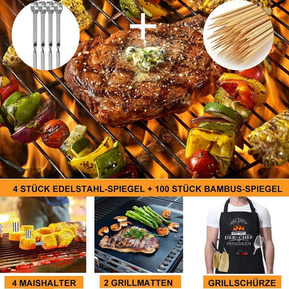 Grillbesteck Set Edelstahl 21-teilig BBQ Zubehör Männer