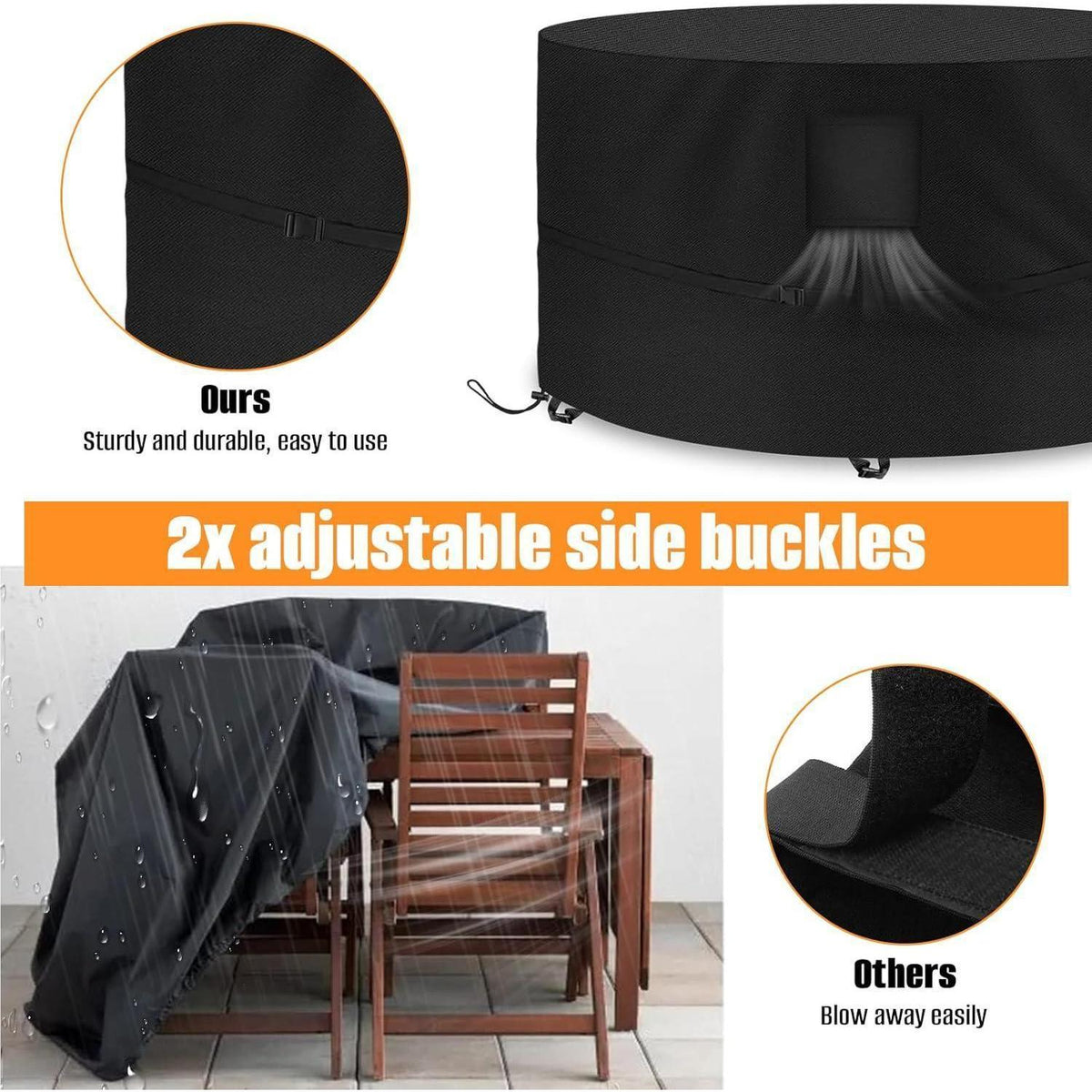 Runde Gartenmöbel Abdeckung Ø190x80cm Wasserdicht UV-beständig
