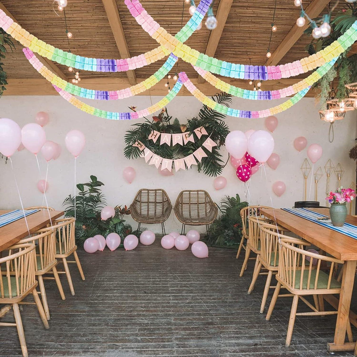 Vierblättriges Kleeblatt Girlande Papier Pastellfarben 6 Stk Party Deko 3m