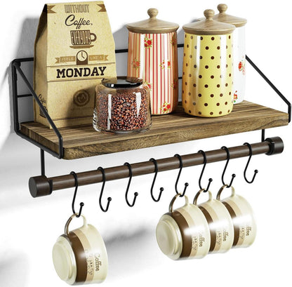 Wandregal mit Haken und Handtuchhalter, Wandmontage, Braun