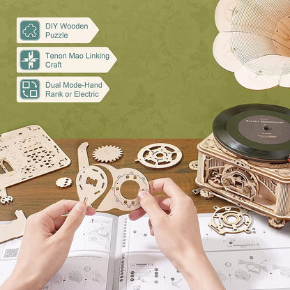 ROKR 3D Holzpuzzle Retro Grammophon DIY Modellbau Kit LKB01D