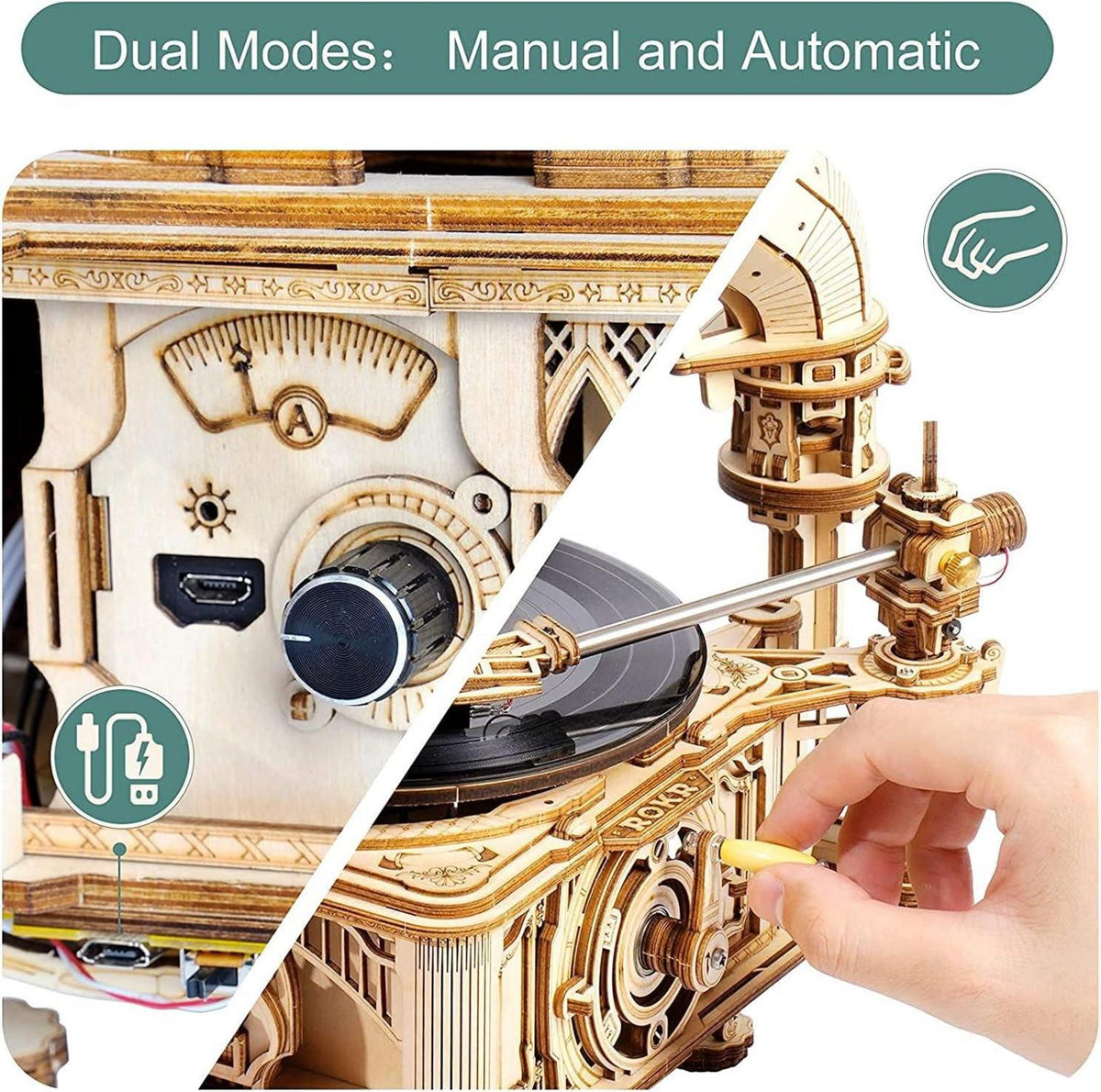 ROKR 3D Holzpuzzle Retro Grammophon DIY Modellbau Kit LKB01D