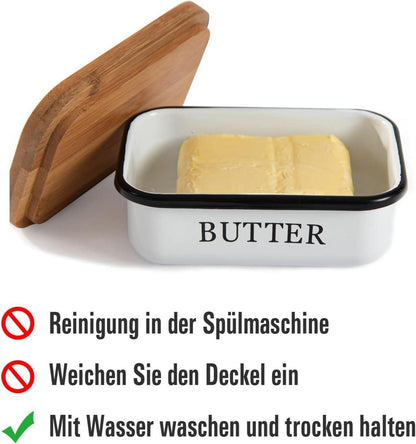 Butterdose mit Holzdeckel und Bambusdeckel, 250