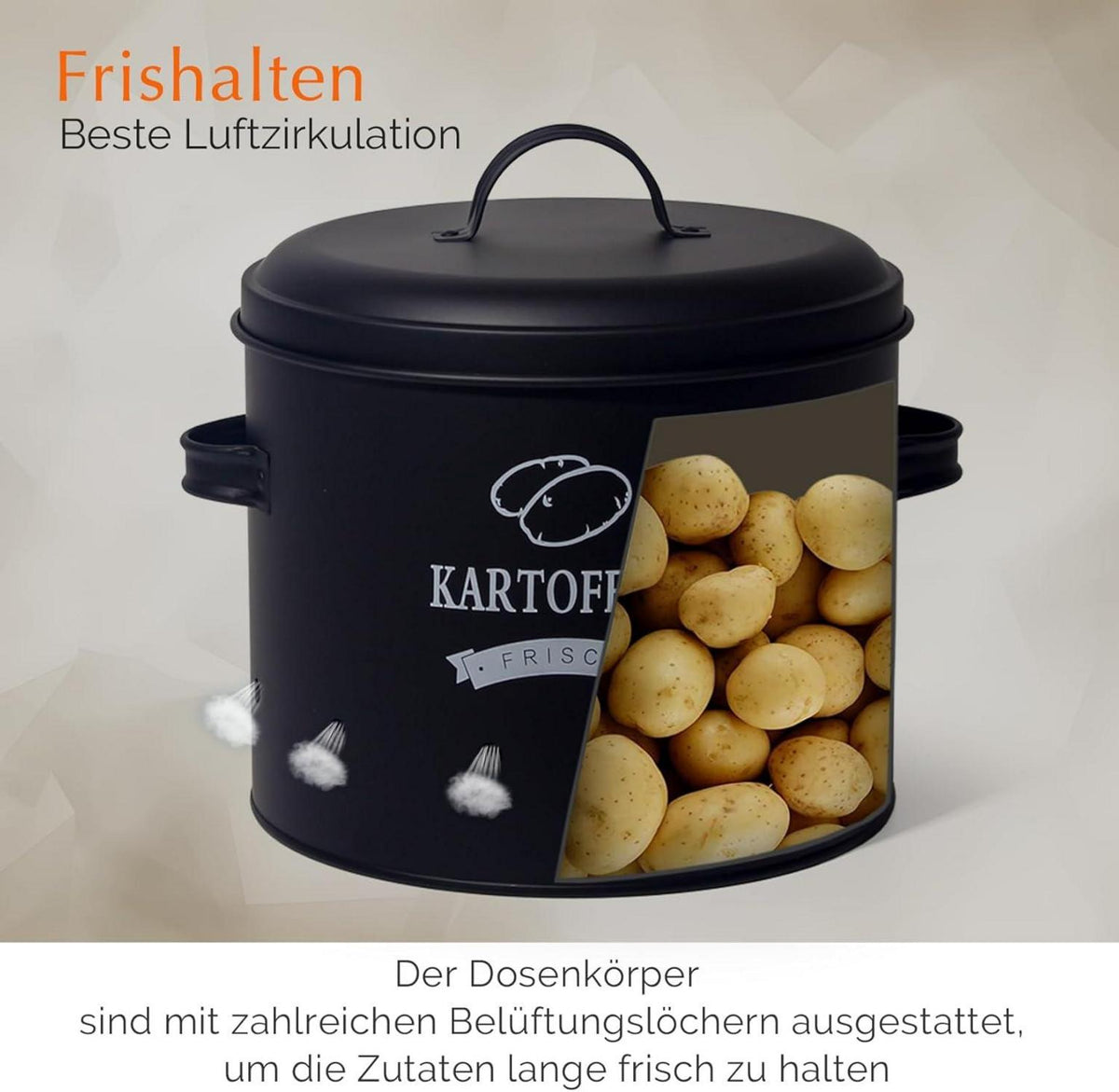 Set Kartoffel Vorratsdosen Retro Design Zwiebeltopf Schwarz