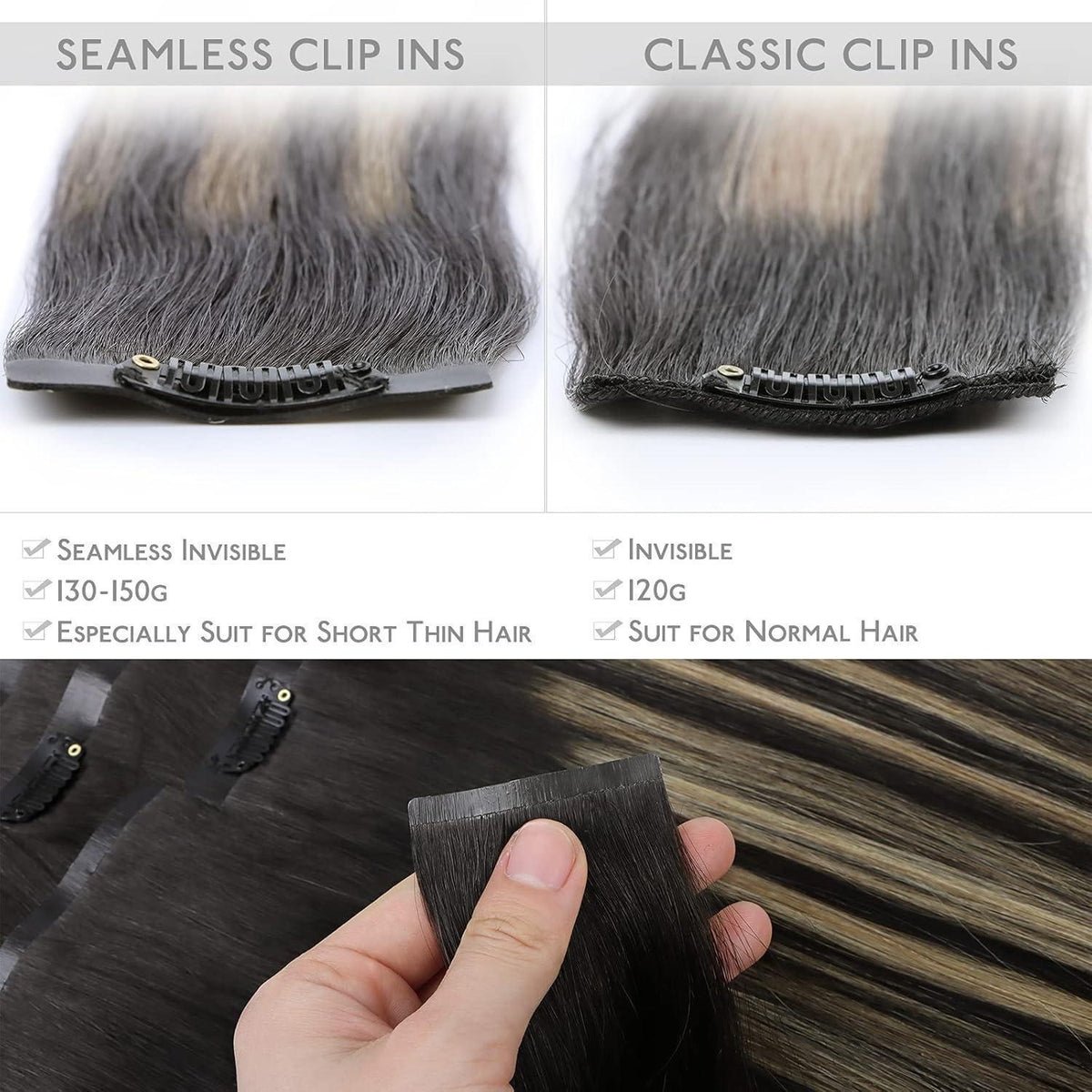 Echthaar Clip-In Extensions Balayage Schwarz-Blond 35cm