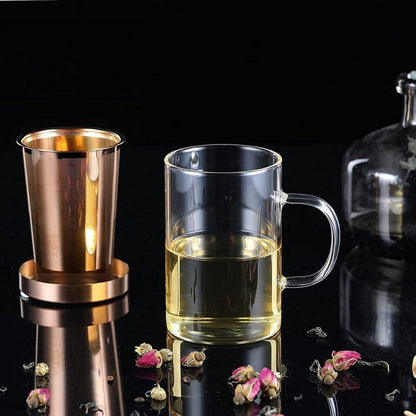 Teeglas 500ml Borosilikatglas mit Bronze Edelstahl Sieb
