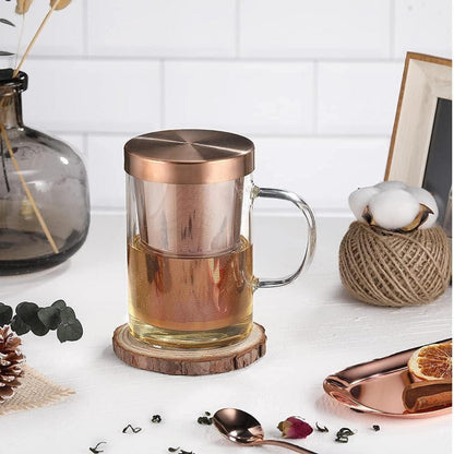 Teeglas 500ml Borosilikatglas mit Bronze Edelstahl Sieb