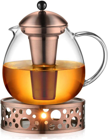 1500ml Bronze Teekanne mit Stövchen aus Edelstahl & Glas
