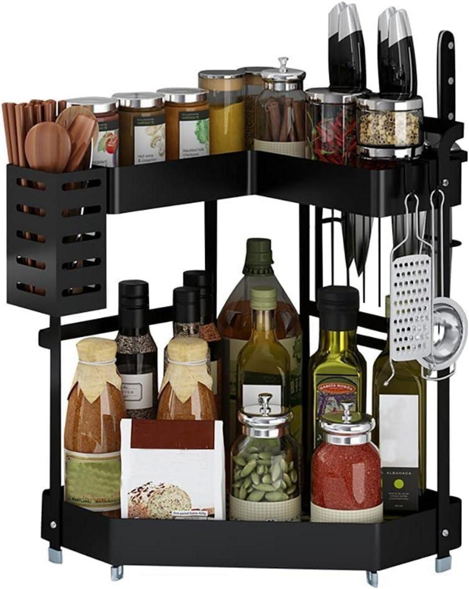 Eck-Gewürzregal 2 Etagen Küchenorganizer Haken Geschenk