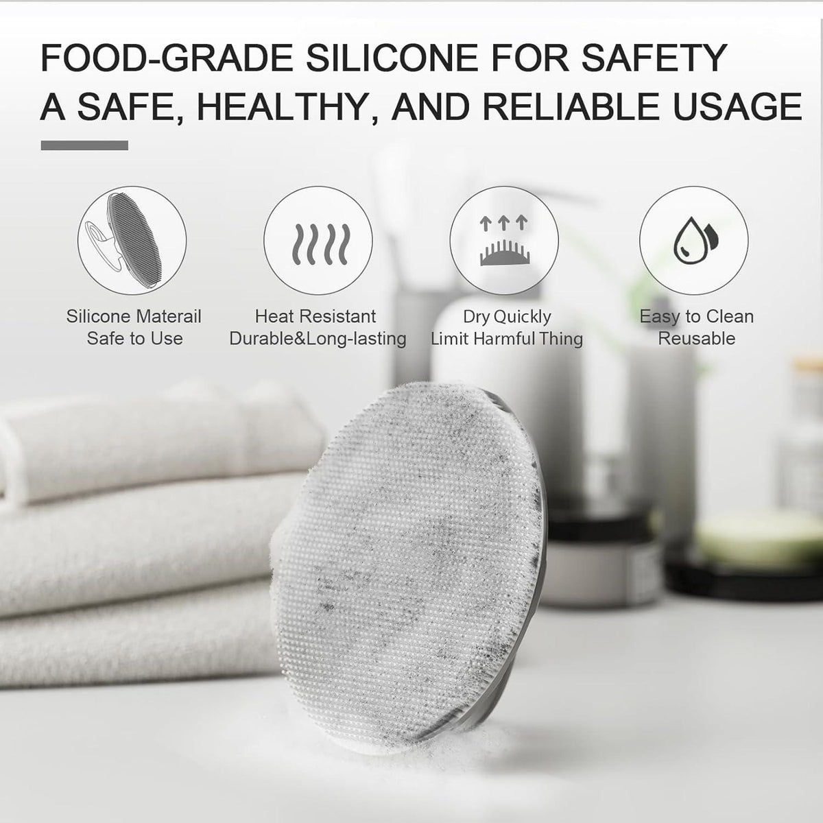 Silikon Körperbürste Bade Dusch Peeling Weiche Borsten Grau