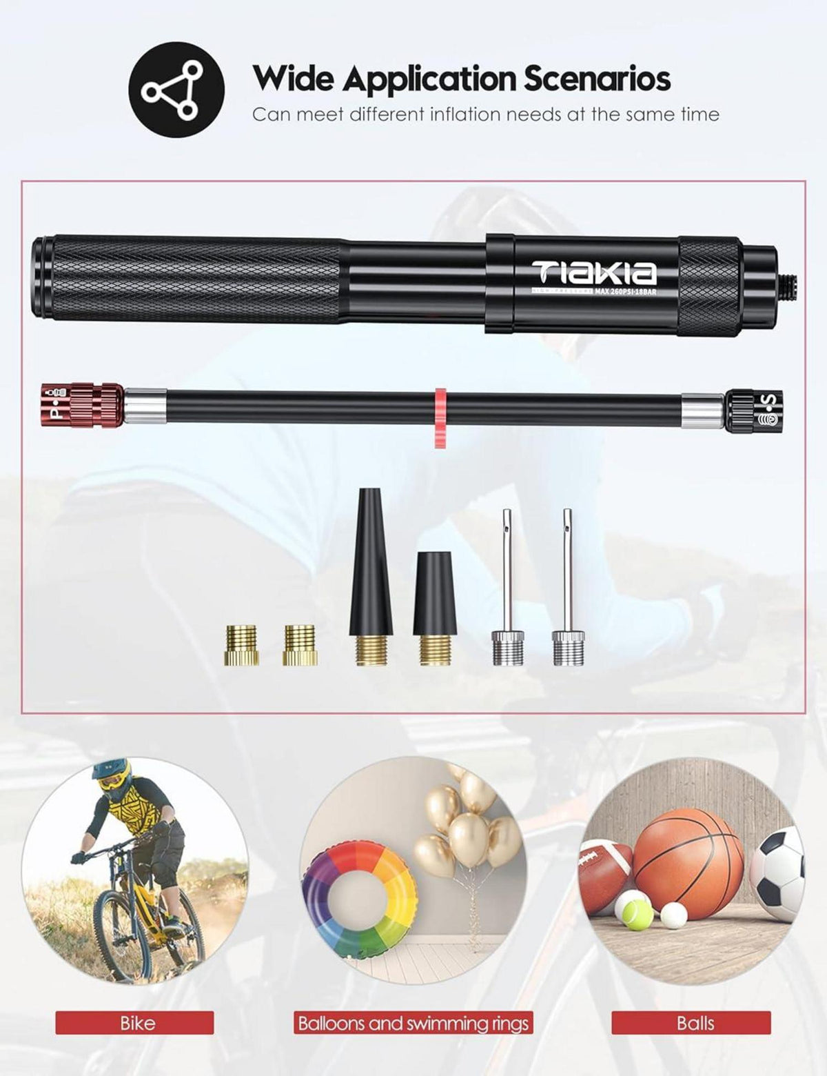 Fahrrad Pumpe Mini 260PSI Hoher Druck Luftpumpe für Presta Schrader