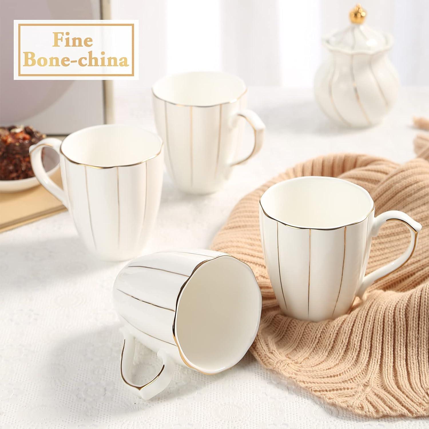 DUJUST Bone-China Kaffeebecher 4er-Set, Britischer