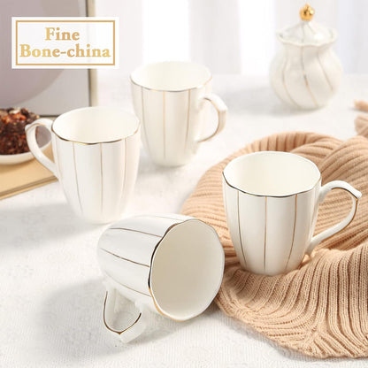 DUJUST Bone-China Kaffeebecher 4er-Set, Britischer