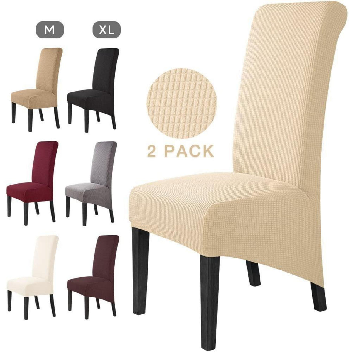 Stuhlhussen 2er-Set Stretchbezüge XL Beige