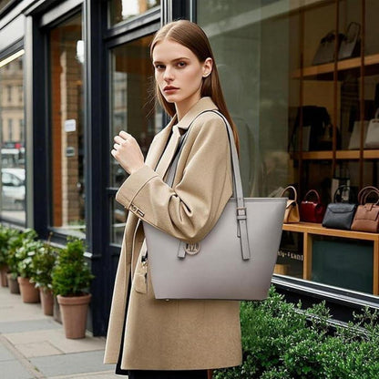 Miss Lulu Damen Handtasche Grau Groß Shopper Henkeltasche