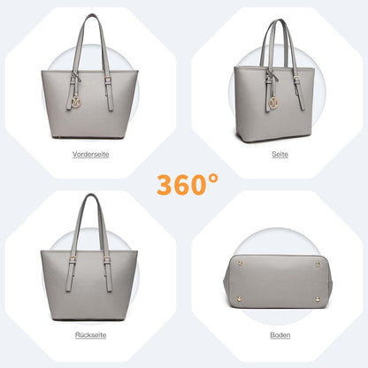 Damen Handtasche Shopper groß Kunstleder grau Henkeltasche