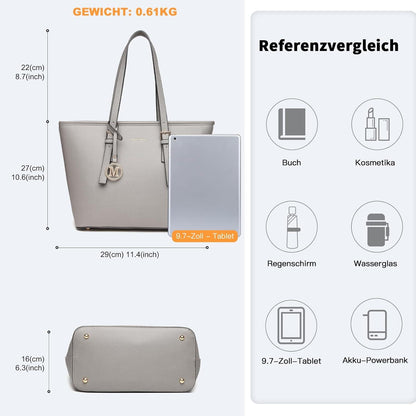 Damen Shopper Handtasche Groß in Grau aus Kunstleder