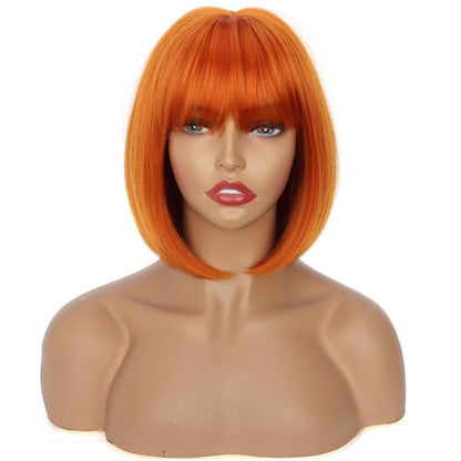 Orange Bob Perücke mit Pony – Kurz, Gerade, Synthetisch