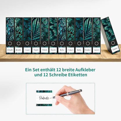 Selbstklebende Grüne Ordneretiketten, 12 Aufkleber für Ordner & zum