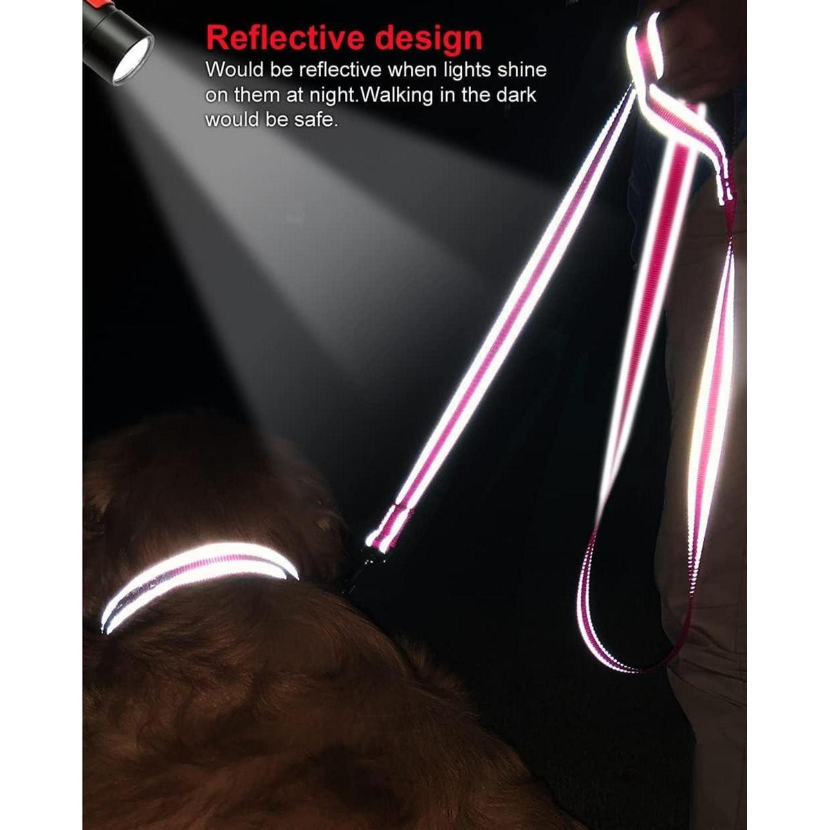 Hundeleine reflektierend, gepolsterter Griff, 1,5m, Hotpink