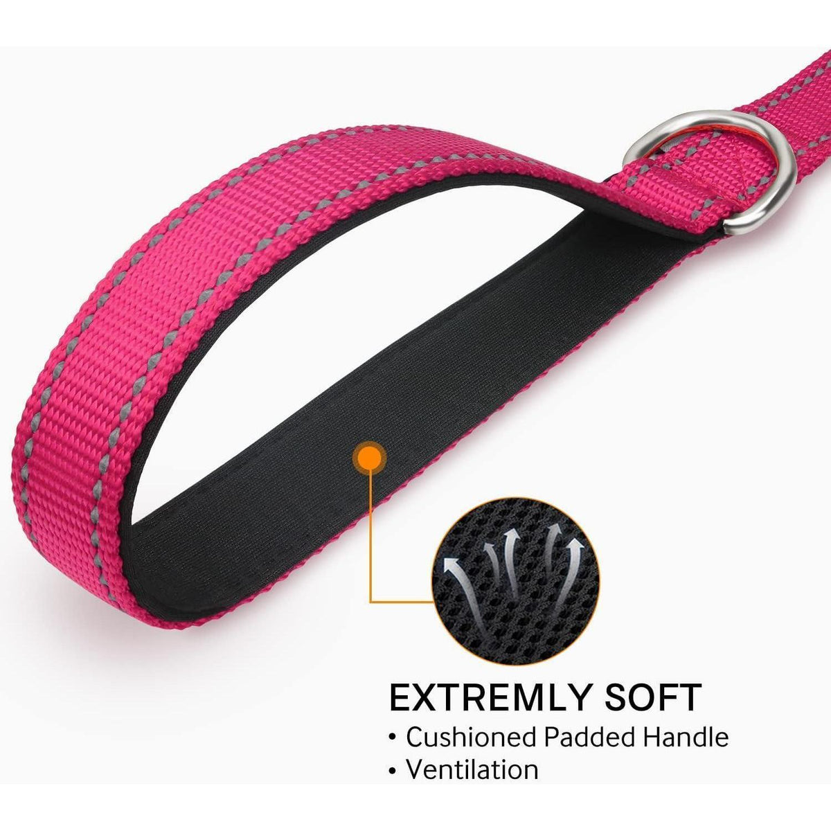 Hundeleine reflektierend, gepolsterter Griff, 1,5m, Hotpink