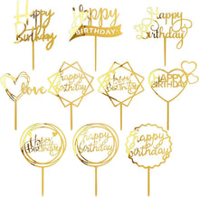 Goldene Happy Birthday Acryl Glitter Tortendeko Set 10-teilig