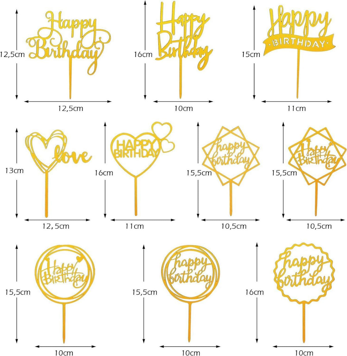 Goldene Happy Birthday Tortendeko Set Acryl Glitter Cake