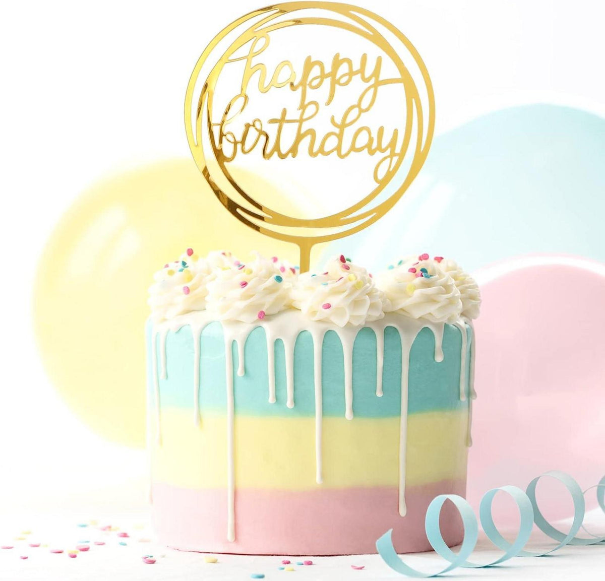 Goldene Happy Birthday Acryl Glitter Tortendeko Set 10-teilig