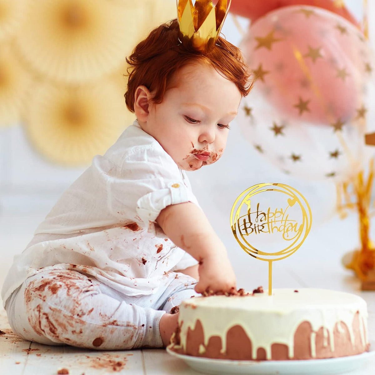 Goldene Happy Birthday Tortendeko Set 10 Stück Acryl Glitter Cupcake Topper