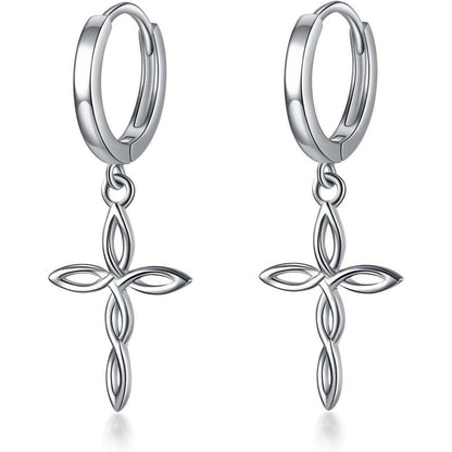 Sterling Silber Creolen mit Kreuz und Sternen, für Damen & Herren