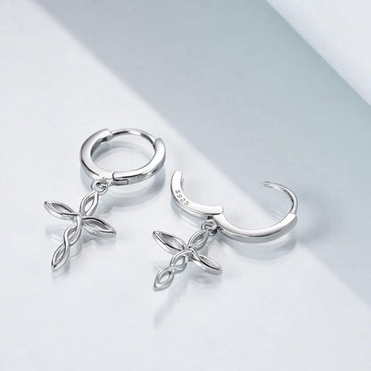 Sterling Silber Creolen mit Kreuz und Sternen, für Damen & Herren