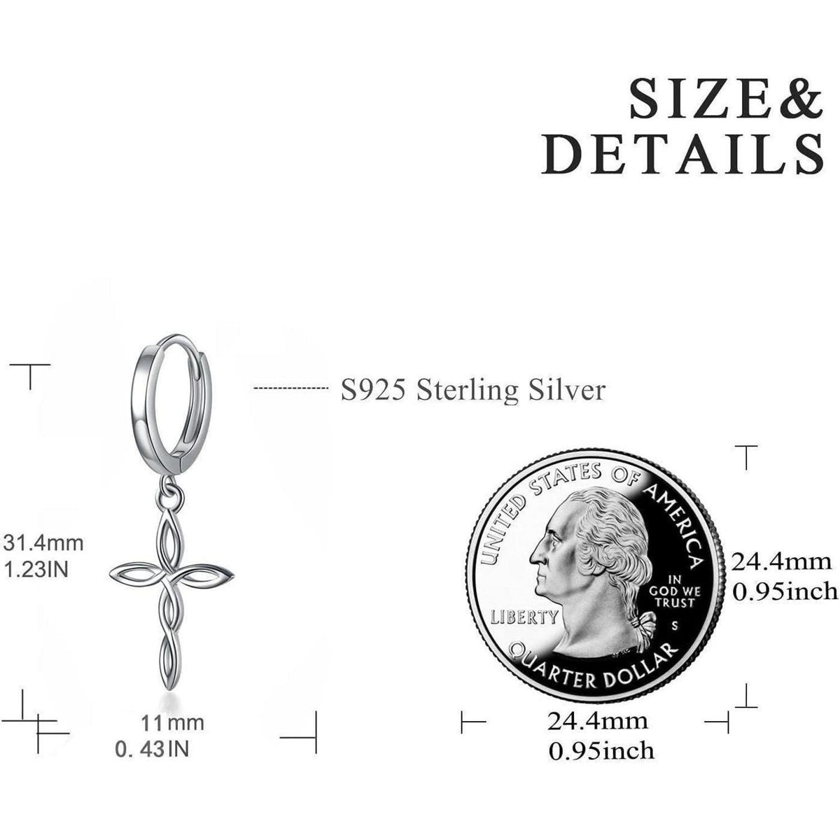 Sterling Silber Creolen mit Kreuz und Sternen, für Damen & Herren