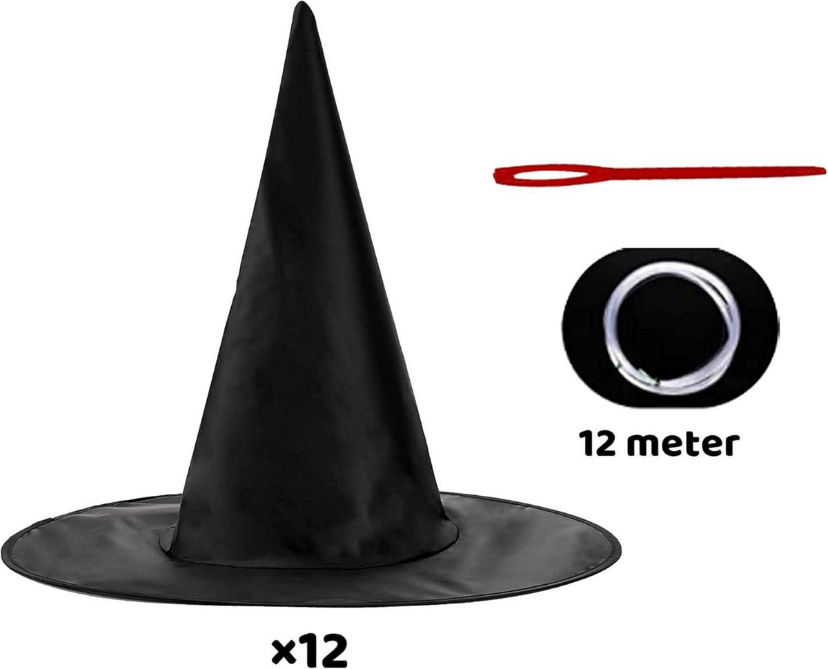 12er Pack Halloween Schwarze Hexenhut Deko für Cosplay Party