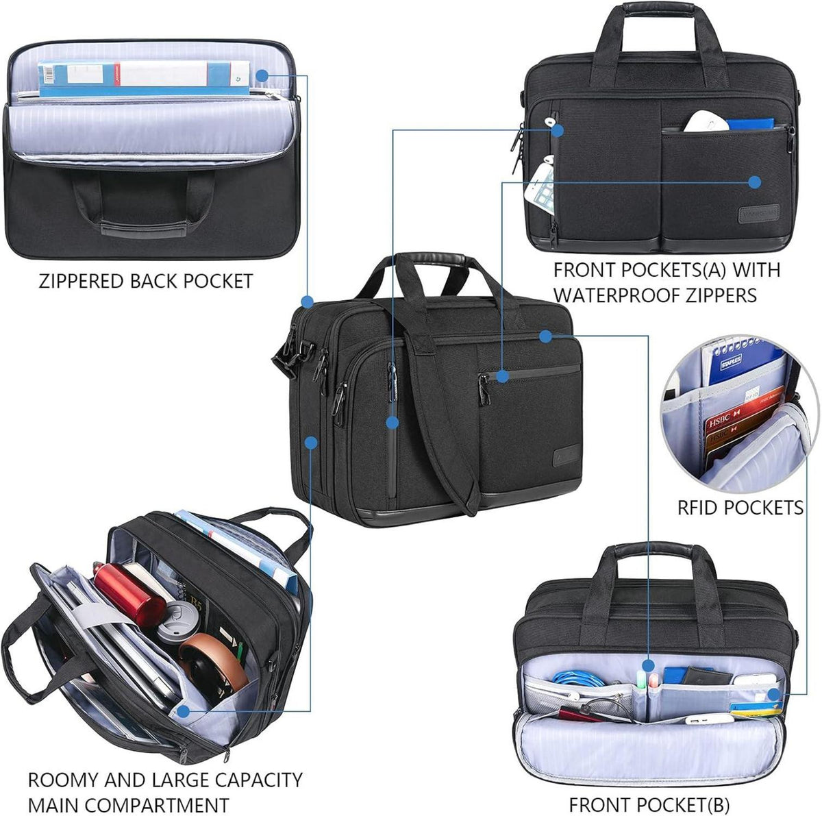 17.3 Zoll Laptoptasche Business Aktentasche Wasserdicht Schwarz