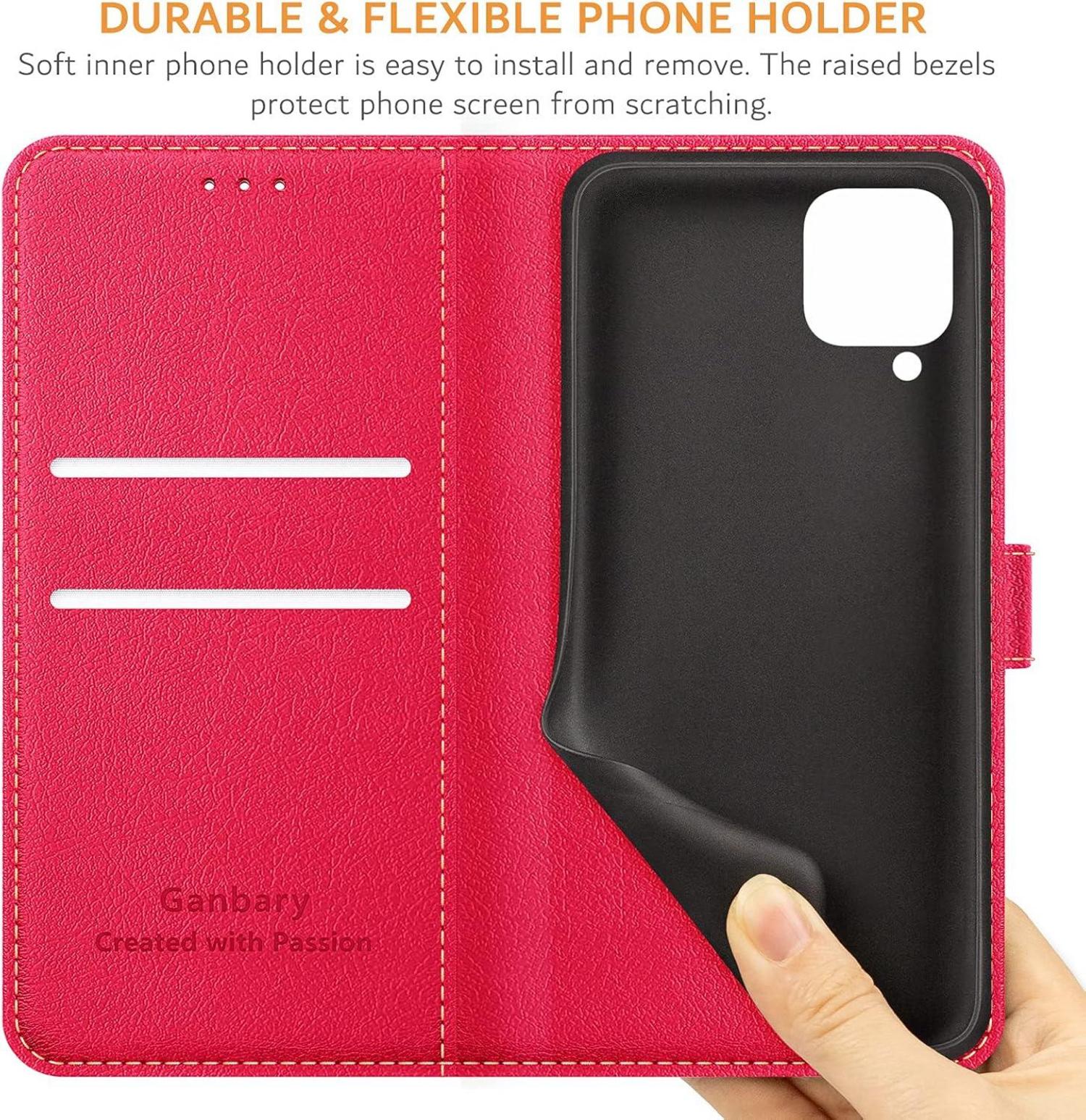 Handyhülle Samsung Galaxy A12/M12 Leder Tasche Rot Flipcase mit