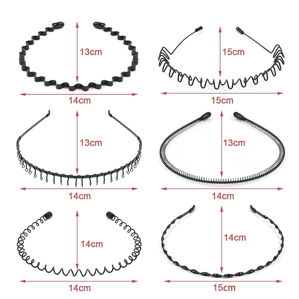 Metall Haarreifen Set 6 Stück Schwarz Stirnband Zubehör