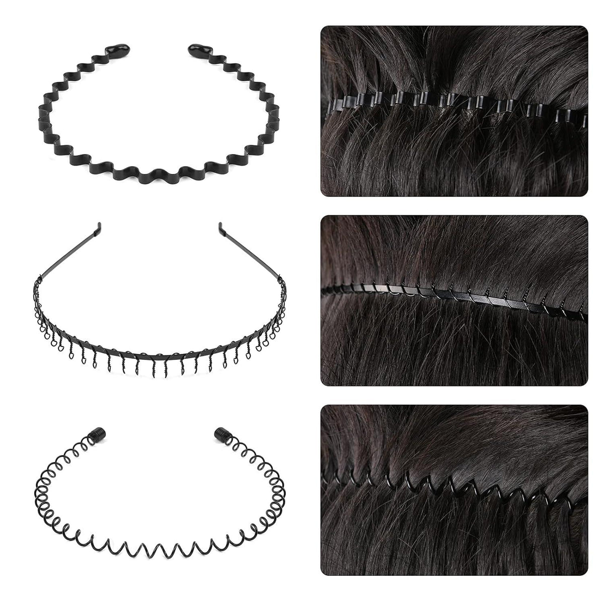 6er Set Schwarz URAQT Metall Haarreifen Stirnbänder für Damen Herren