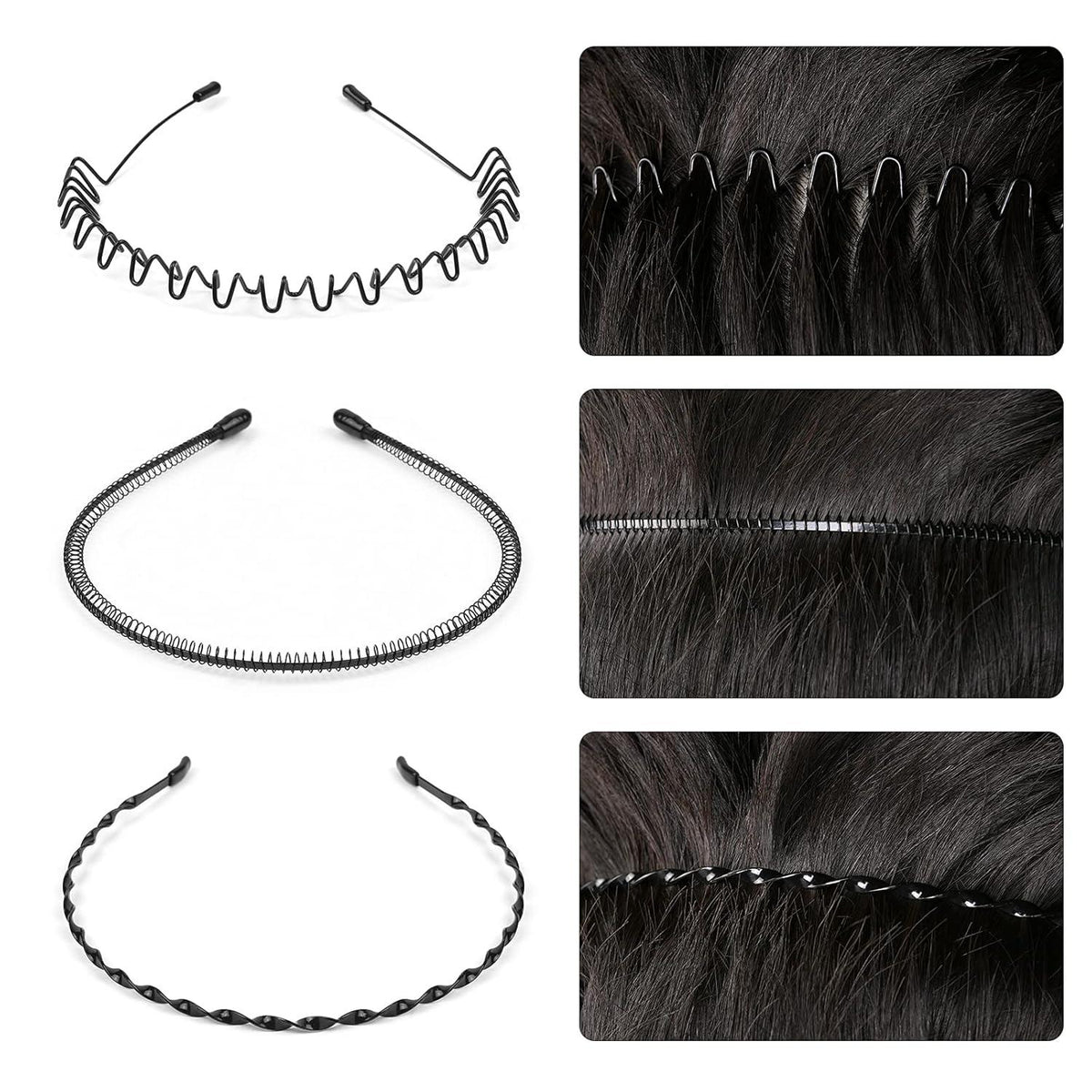 6er Set Schwarz Metall Haarreifen Unisex Stirnband Haarband Set