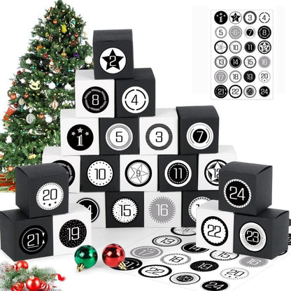 Adventskalender zum Befüllen 24 DIY Geschenkboxen Sterne Schwarz