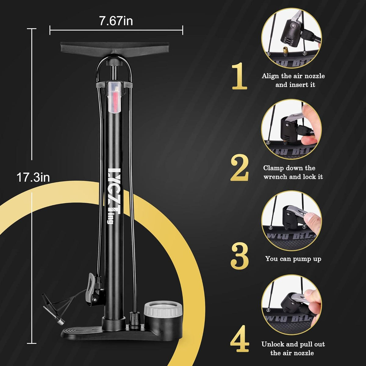 Fahrradpumpe mit Manometer und Doppelventil - 160 PSI Standpumpe