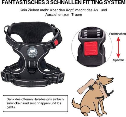 PoyPet Hundegeschirr Front Reflektierend Schwarz S - Bequeme