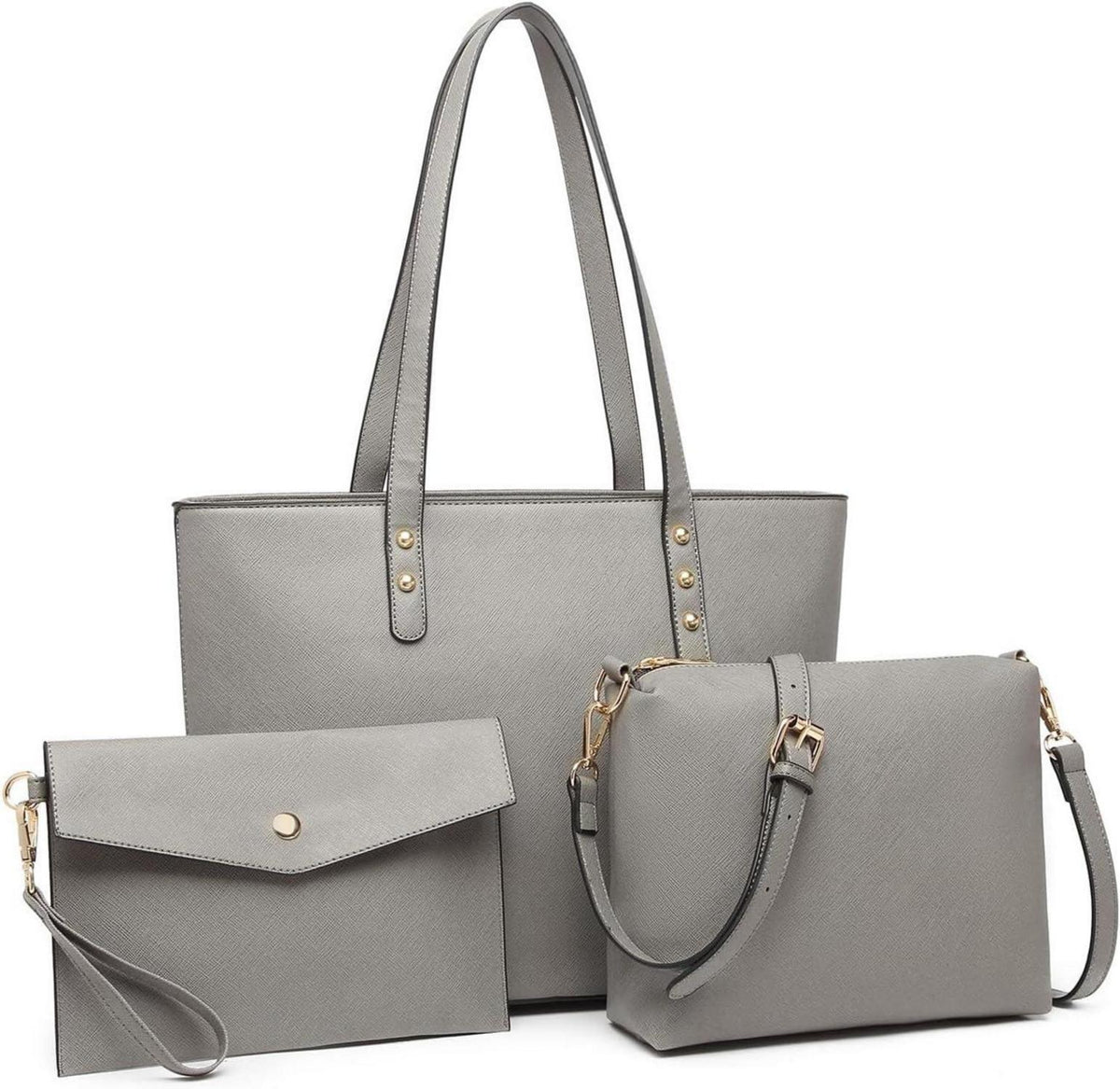 Schwarze Damen Handtasche 4-teiliges Set Kreuzmuster Kunstleder