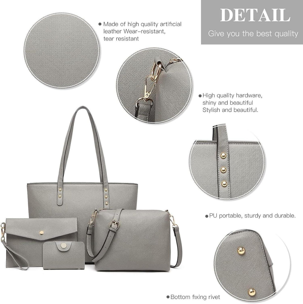 Schwarze Damen Handtasche 4-teiliges Set Kreuzmuster Kunstleder