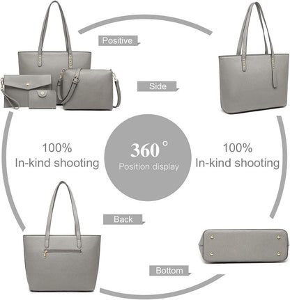 Damen Handtasche Umhängetasche Geldbörse 4tlg Set Schwarz Wildleder