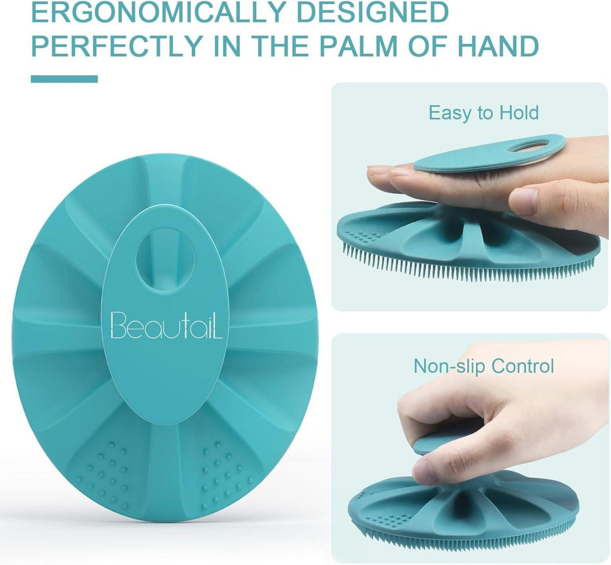 BEAUTAIL Silikon Körperbürste - Sanftes Peeling für Frauen, Männer, Babys - Cyan