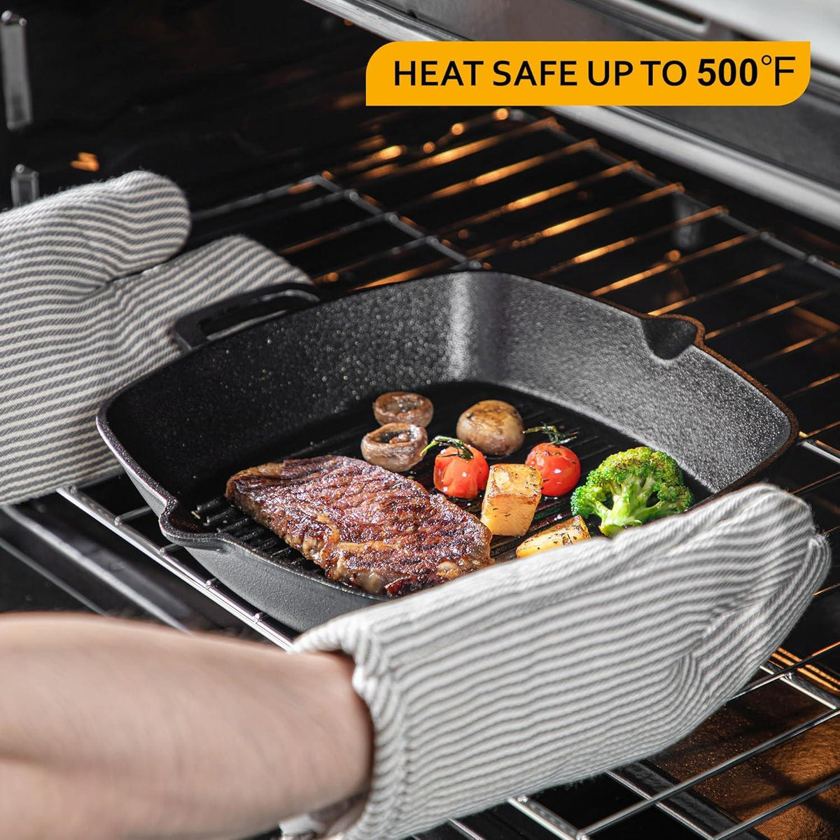 Velaze Grillpfanne Gusseisen 32x27,5 cm Steakpfanne Feuerpfanne Henkeln