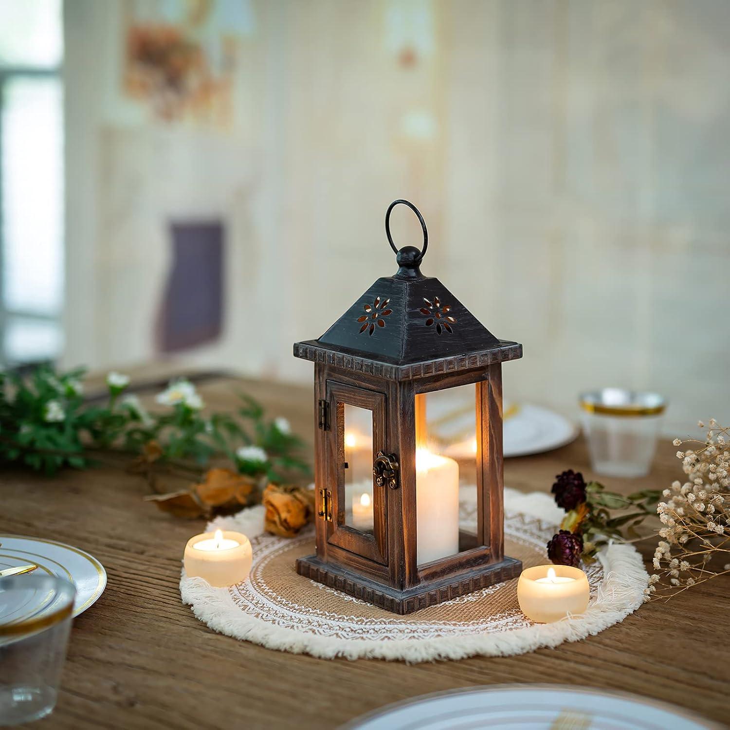 Laterne Holz Vintage Windlicht Kerzenständer Braun Garten Deko 28cm