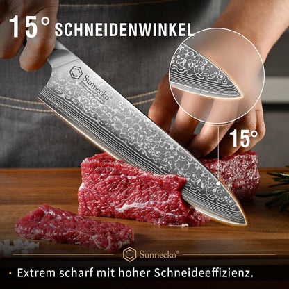 7-tlg Damastmesser Set mit Block | Küchenmesser aus Damaststahl