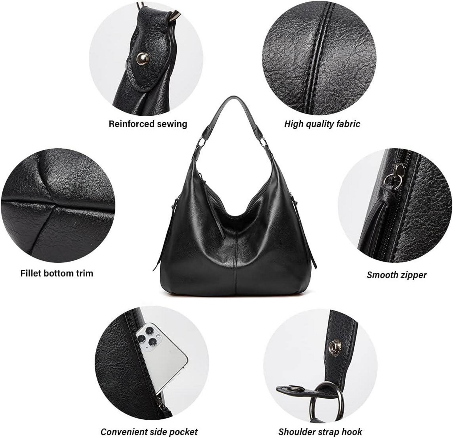 Damen Vintage PU Leder Shopper Tasche mit Reißverschluss